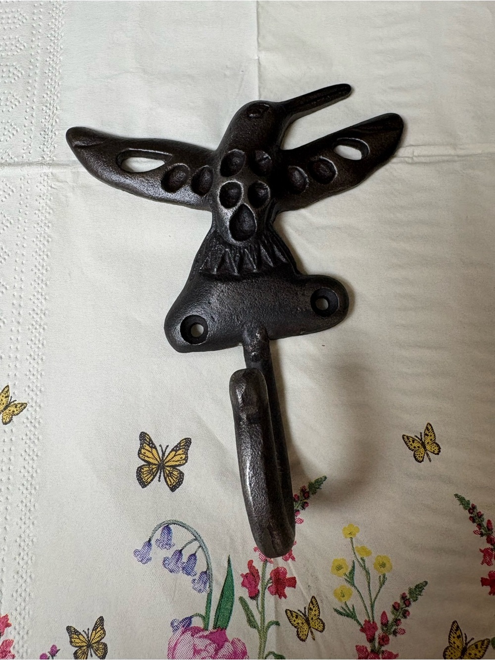 Decorative Hummingbird Wall Hook in Dark Brown Cast Iron